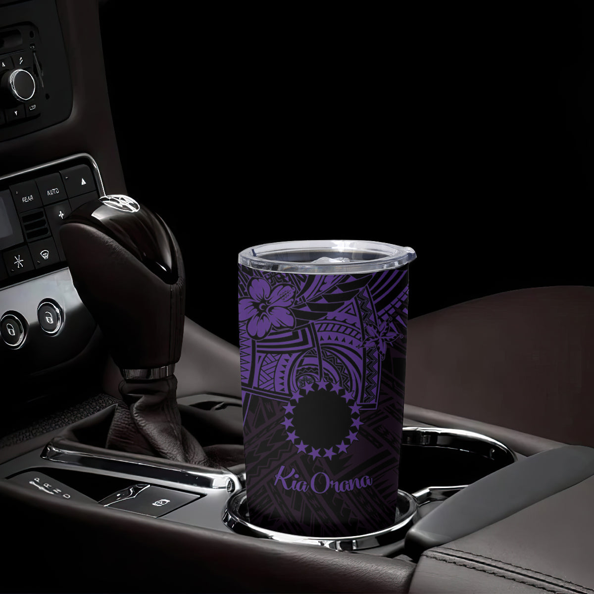 Kia Orana Cook Islands Tumbler Cup Circle Stars With Floral Purple Pattern