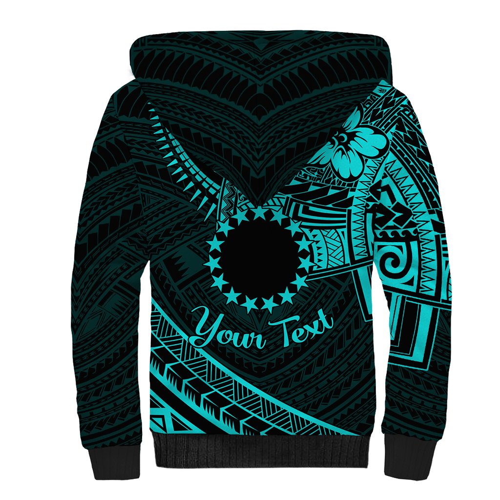 Kia Orana Cook Islands Sherpa Hoodie Circle Stars With Floral Turquoise Pattern LT01 - Polynesian Pride