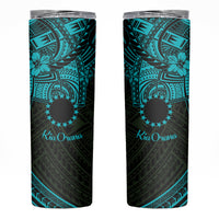 Kia Orana Cook Islands Skinny Tumbler Circle Stars With Floral Turquoise Pattern