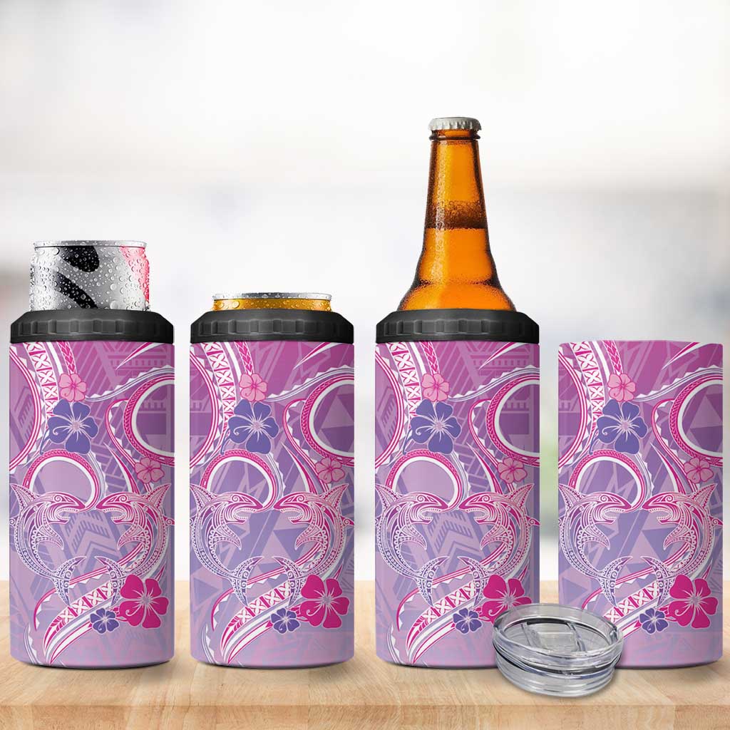 Polynesian Shark Valentine 4 in 1 Can Cooler Tumbler Sweet Unique Version