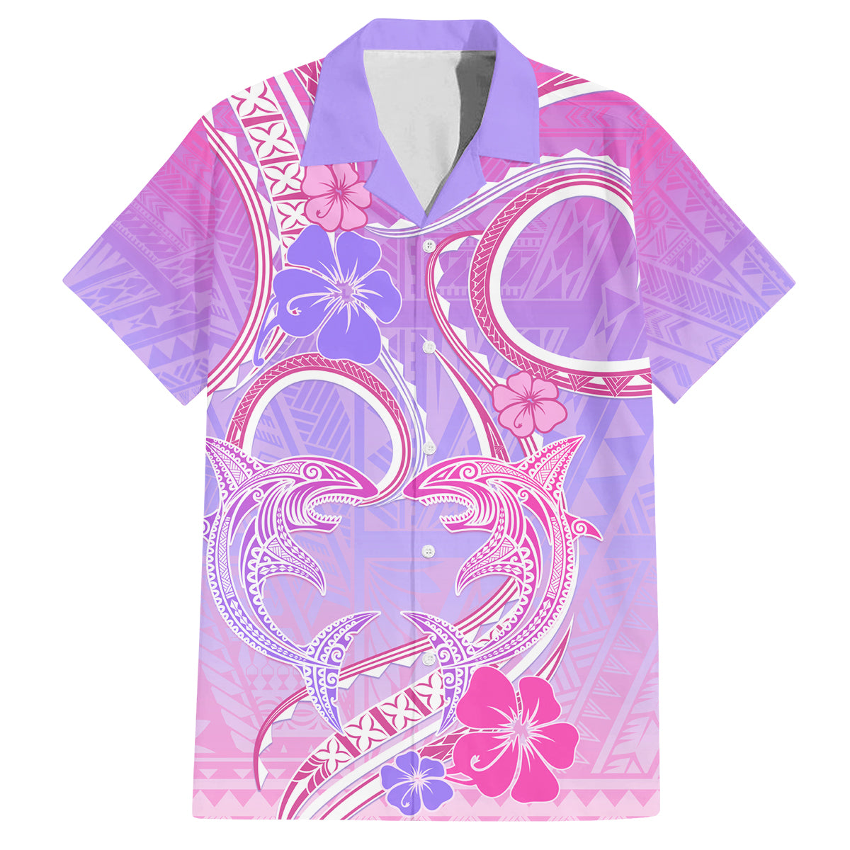Polynesian Shark Valentine Family Matching Off Shoulder Maxi Dress and Hawaiian Shirt Sweet Unique Version LT01 Dad's Shirt - Short Sleeve Pink - Polynesian Pride