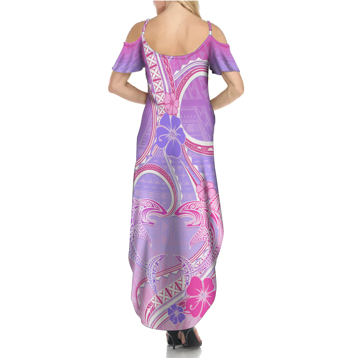 Polynesian Shark Valentine Family Matching Summer Maxi Dress and Hawaiian Shirt Sweet Unique Version LT01 - Polynesian Pride