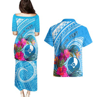 Yap Day Couples Matching Puletasi and Hawaiian Shirt Nam nu Waqab Tropical Flower LT01 - Polynesian Pride