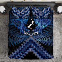 Personalised Aotearoa Matariki Bedding Set Blue Fern Maori Poutama