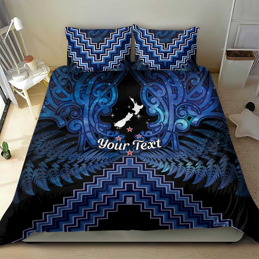 Personalised Aotearoa Matariki Bedding Set Blue Fern Maori Poutama