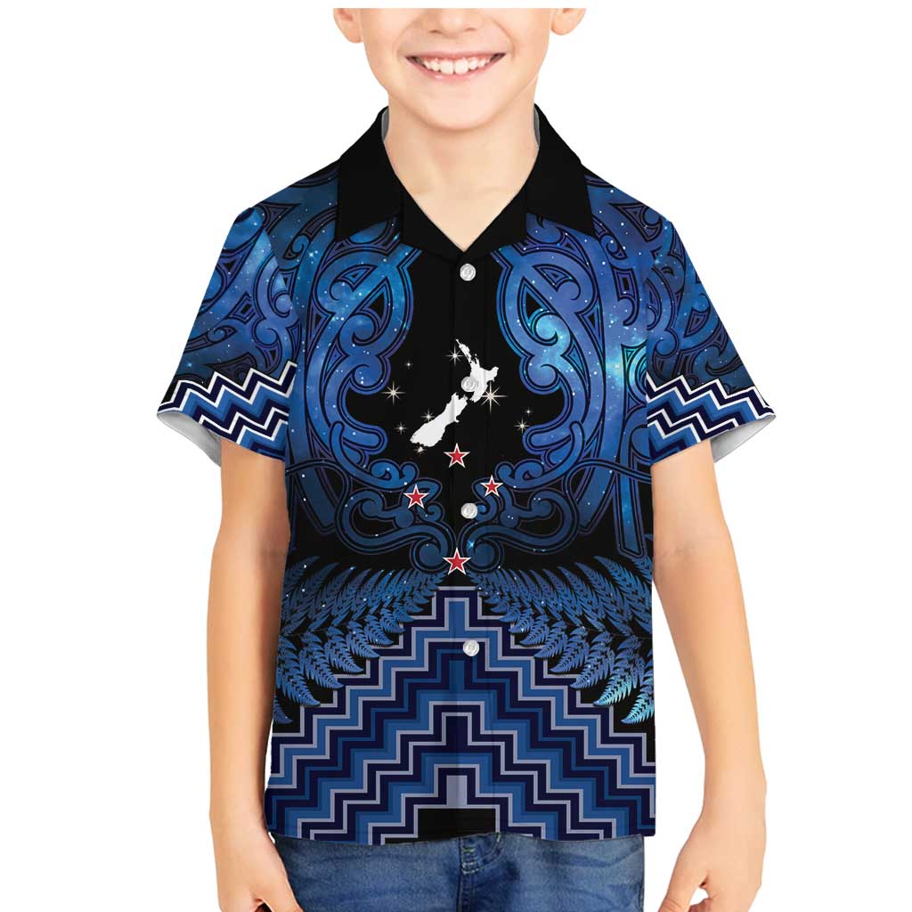Personalised Aotearoa Matariki Family Matching Mermaid Dress and Hawaiian Shirt Blue Fern Maori Poutama LT01 Son's Shirt Blue - Polynesian Pride
