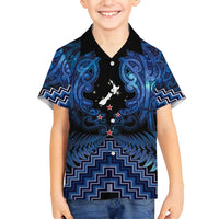 Personalised Aotearoa Matariki Family Matching Off Shoulder Maxi Dress and Hawaiian Shirt Blue Fern Maori Poutama LT01 Son's Shirt Blue - Polynesian Pride