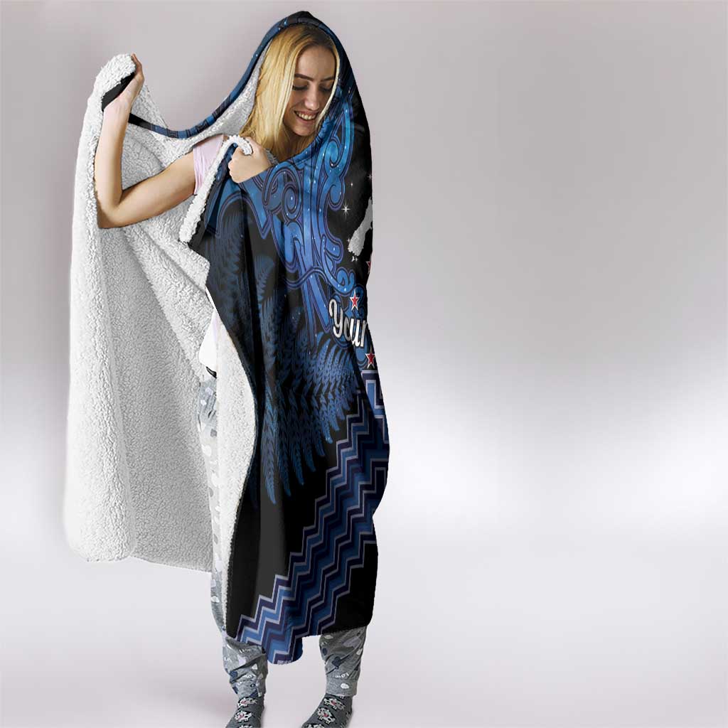 Personalised Aotearoa Matariki Hooded Blanket Blue Fern Maori Poutama