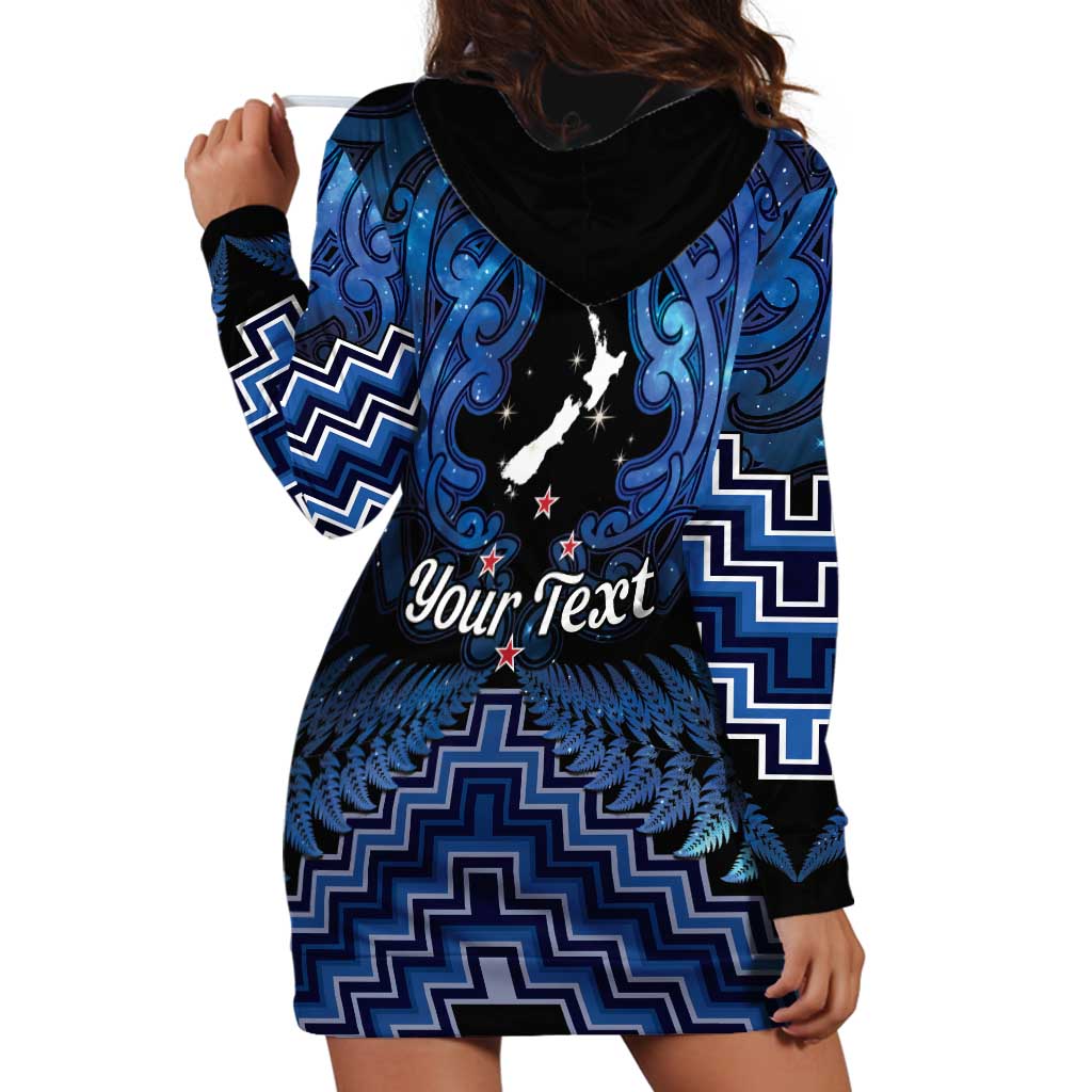 Personalised Aotearoa Matariki Hoodie Dress Blue Fern Maori Poutama LT01 - Polynesian Pride