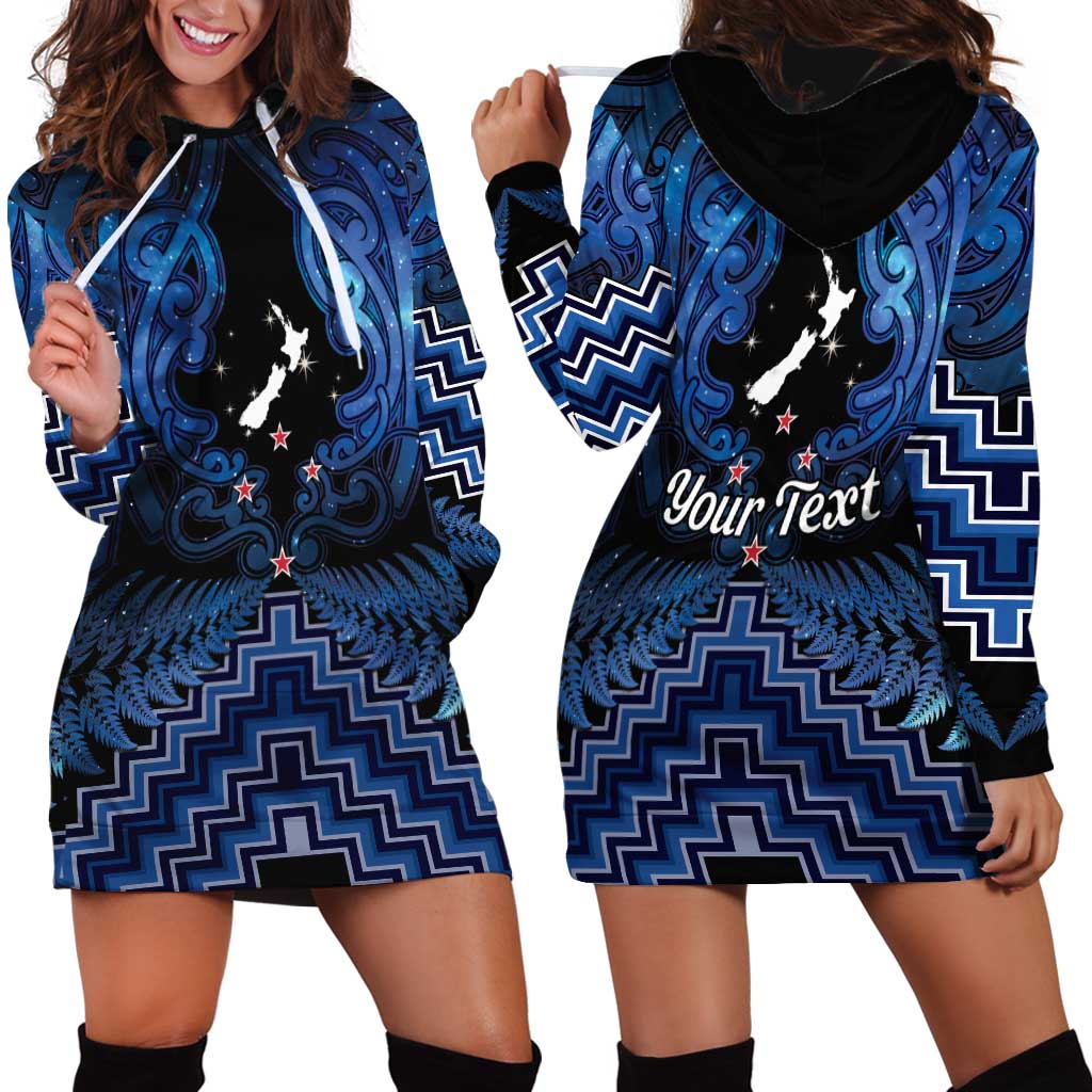 Personalised Aotearoa Matariki Hoodie Dress Blue Fern Maori Poutama LT01 - Polynesian Pride