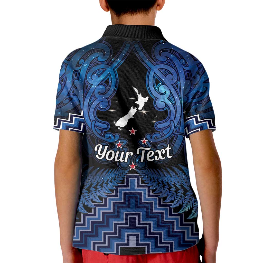 Personalised Aotearoa Matariki Kid Polo Shirt Blue Fern Maori Poutama