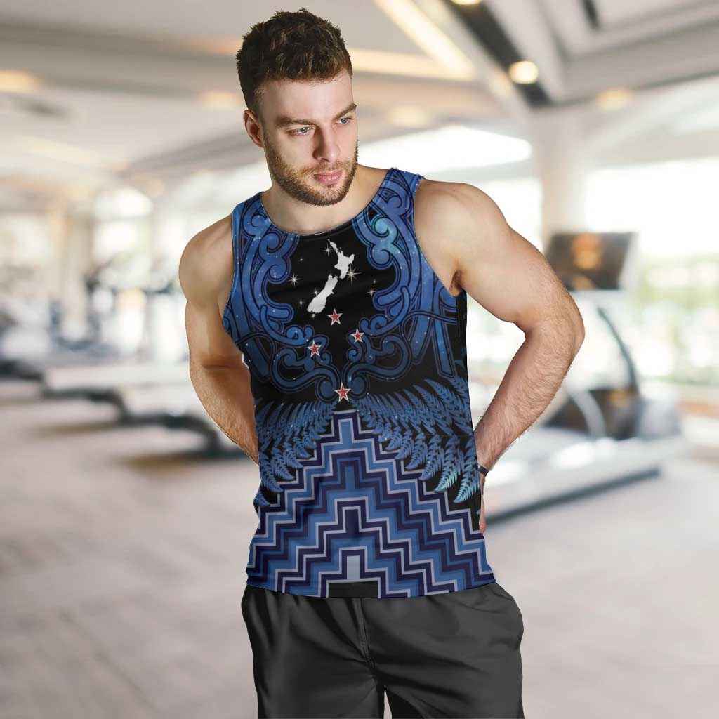 Personalised Aotearoa Matariki Men Tank Top Blue Fern Maori Poutama