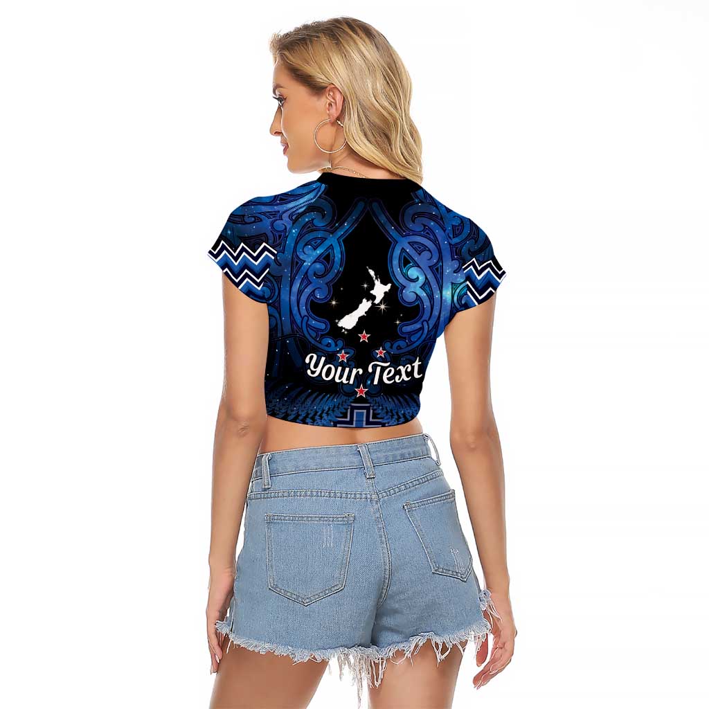 Personalised Aotearoa Matariki Raglan Cropped T Shirt Blue Fern Maori Poutama