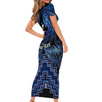 Personalised Aotearoa Matariki Short Sleeve Bodycon Dress Blue Fern Maori Poutama LT01 - Polynesian Pride