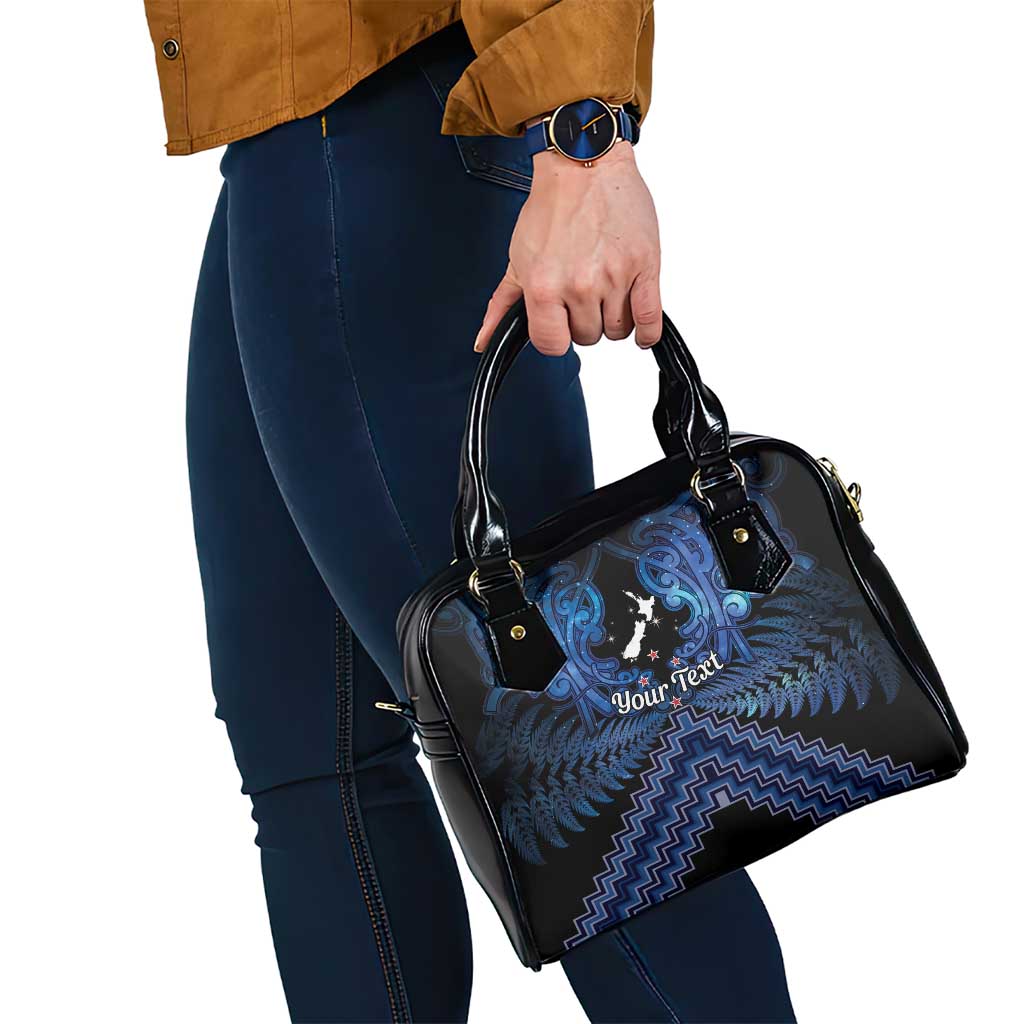 Personalised Aotearoa Matariki Shoulder Handbag Blue Fern Maori Poutama