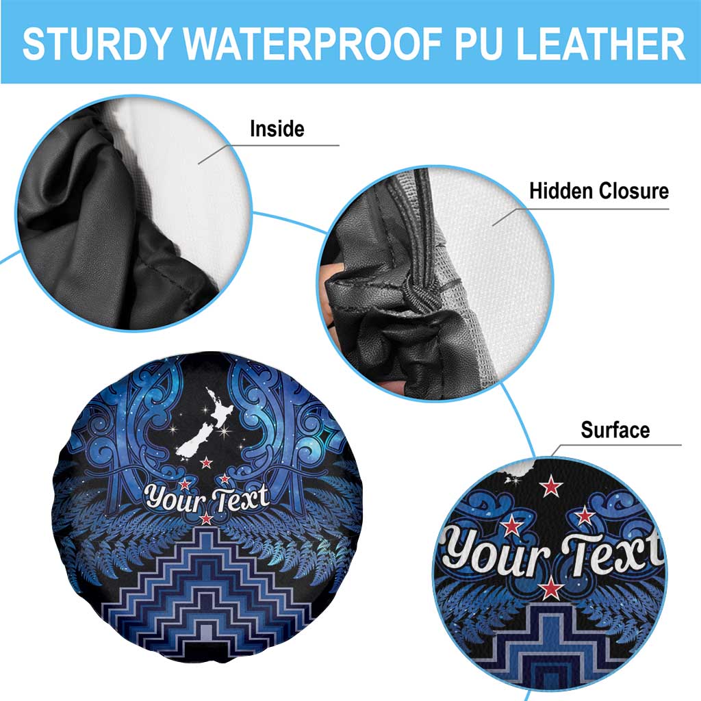 Personalised Aotearoa Matariki Spare Tire Cover Blue Fern Maori Poutama