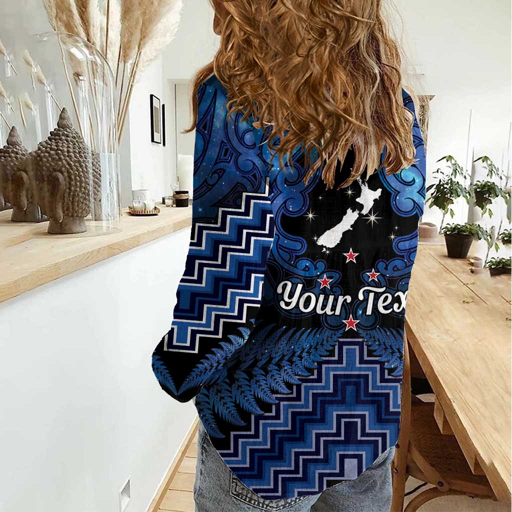 Personalised Aotearoa Matariki Women Casual Shirt Blue Fern Maori Poutama LT01 - Polynesian Pride