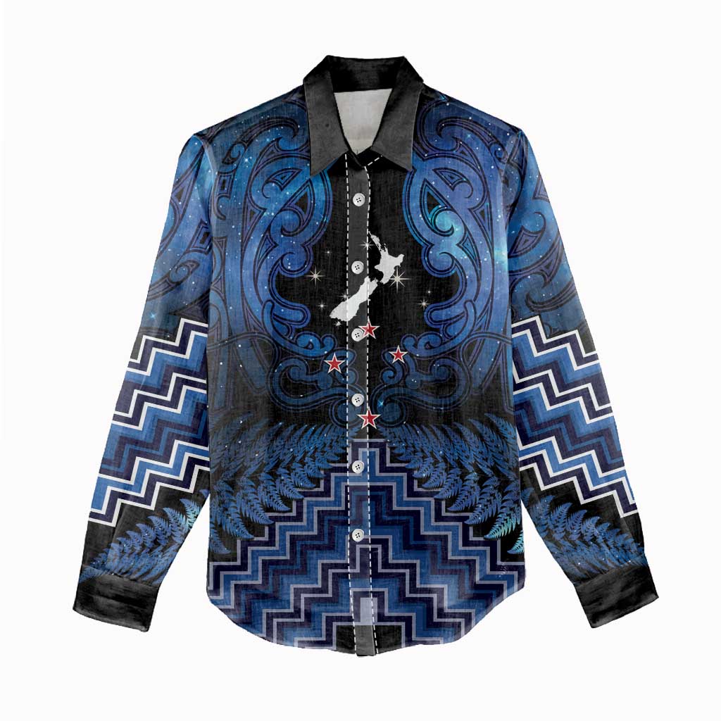 Personalised Aotearoa Matariki Women Casual Shirt Blue Fern Maori Poutama LT01 - Polynesian Pride