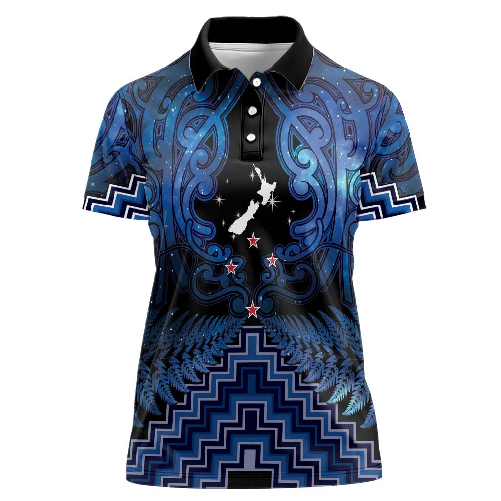 Personalised Aotearoa Matariki Women Polo Shirt Blue Fern Maori Poutama LT01 Female Blue - Polynesian Pride