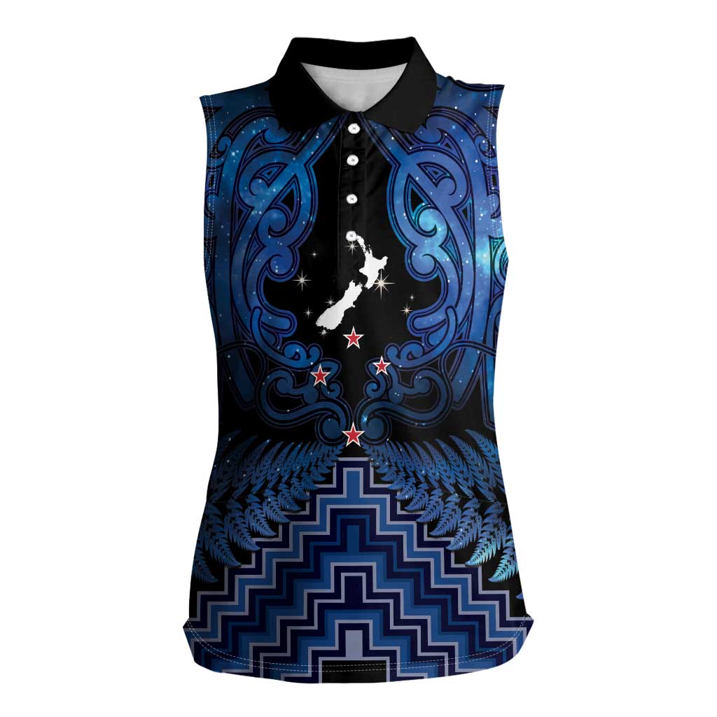 Personalised Aotearoa Matariki Women Sleeveless Polo Shirt Blue Fern Maori Poutama LT01 Female Blue - Polynesian Pride