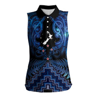 Personalised Aotearoa Matariki Women Sleeveless Polo Shirt Blue Fern Maori Poutama LT01 Female Blue - Polynesian Pride