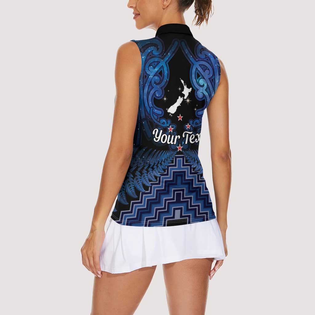 Personalised Aotearoa Matariki Women Sleeveless Polo Shirt Blue Fern Maori Poutama LT01 - Polynesian Pride