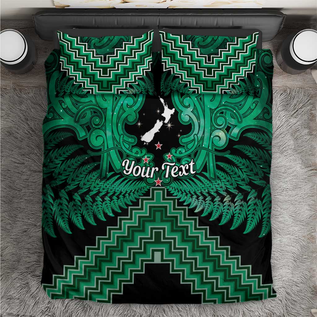 Personalised Aotearoa Matariki Bedding Set Green Fern Maori Poutama