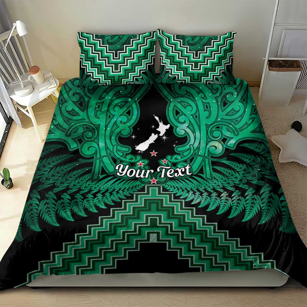 Personalised Aotearoa Matariki Bedding Set Green Fern Maori Poutama