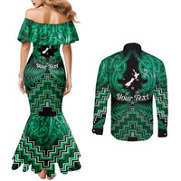 Personalised Aotearoa Matariki Couples Matching Mermaid Dress and Long Sleeve Button Shirt Green Fern Maori Poutama LT01 - Polynesian Pride