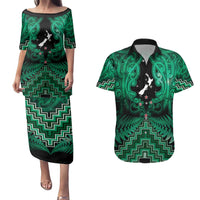 Personalised Aotearoa Matariki Couples Matching Puletasi and Hawaiian Shirt Green Fern Maori Poutama LT01 Green - Polynesian Pride