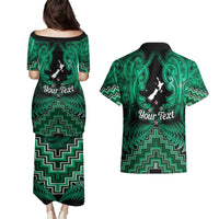 Personalised Aotearoa Matariki Couples Matching Puletasi and Hawaiian Shirt Green Fern Maori Poutama LT01 - Polynesian Pride
