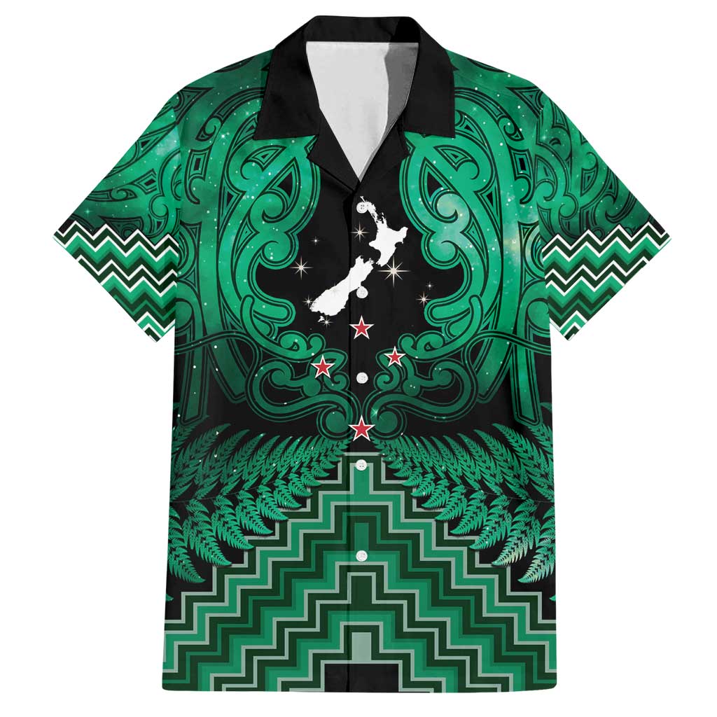 Personalised Aotearoa Matariki Family Matching Long Sleeve Bodycon Dress and Hawaiian Shirt Green Fern Maori Poutama LT01 Dad's Shirt - Short Sleeve Green - Polynesian Pride