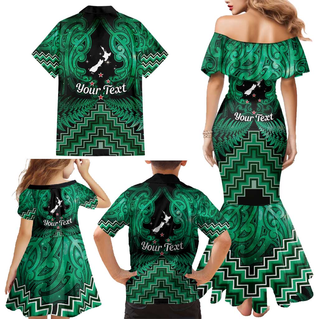 Personalised Aotearoa Matariki Family Matching Mermaid Dress and Hawaiian Shirt Green Fern Maori Poutama LT01 - Polynesian Pride