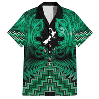 Personalised Aotearoa Matariki Family Matching Off The Shoulder Long Sleeve Dress and Hawaiian Shirt Green Fern Maori Poutama LT01 Dad's Shirt - Short Sleeve Green - Polynesian Pride