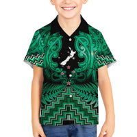 Personalised Aotearoa Matariki Family Matching Off The Shoulder Long Sleeve Dress and Hawaiian Shirt Green Fern Maori Poutama LT01 Son's Shirt Green - Polynesian Pride