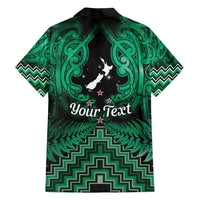 Personalised Aotearoa Matariki Family Matching Off Shoulder Short Dress and Hawaiian Shirt Green Fern Maori Poutama LT01 - Polynesian Pride