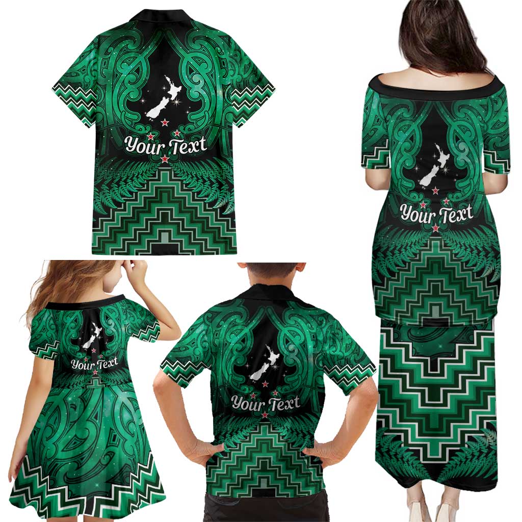 Personalised Aotearoa Matariki Family Matching Puletasi and Hawaiian Shirt Green Fern Maori Poutama LT01 - Polynesian Pride