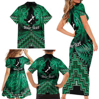 Personalised Aotearoa Matariki Family Matching Short Sleeve Bodycon Dress and Hawaiian Shirt Green Fern Maori Poutama LT01 - Polynesian Pride