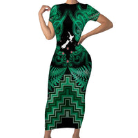 Personalised Aotearoa Matariki Family Matching Short Sleeve Bodycon Dress and Hawaiian Shirt Green Fern Maori Poutama LT01 Mom's Dress Green - Polynesian Pride