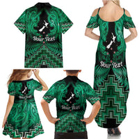 Personalised Aotearoa Matariki Family Matching Summer Maxi Dress and Hawaiian Shirt Green Fern Maori Poutama LT01 - Polynesian Pride