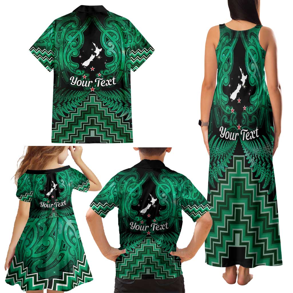 Personalised Aotearoa Matariki Family Matching Tank Maxi Dress and Hawaiian Shirt Green Fern Maori Poutama LT01 - Polynesian Pride