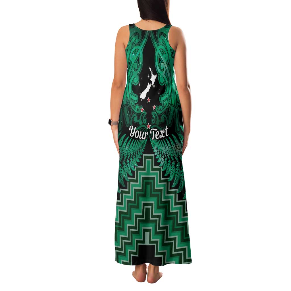 Personalised Aotearoa Matariki Family Matching Tank Maxi Dress and Hawaiian Shirt Green Fern Maori Poutama LT01 - Polynesian Pride