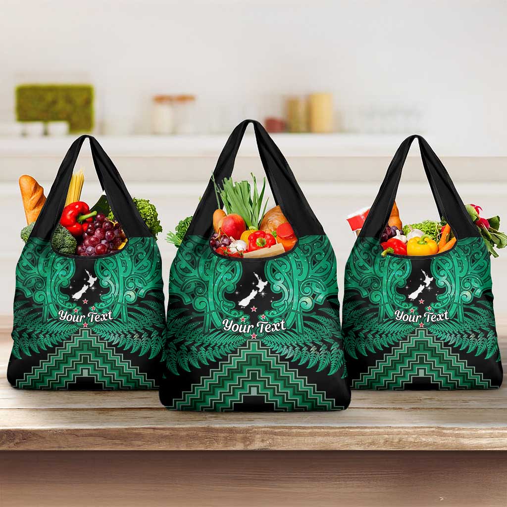 Personalised Aotearoa Matariki Grocery Bag Green Fern Maori Poutama LT01 3-pack One Size Green - Polynesian Pride