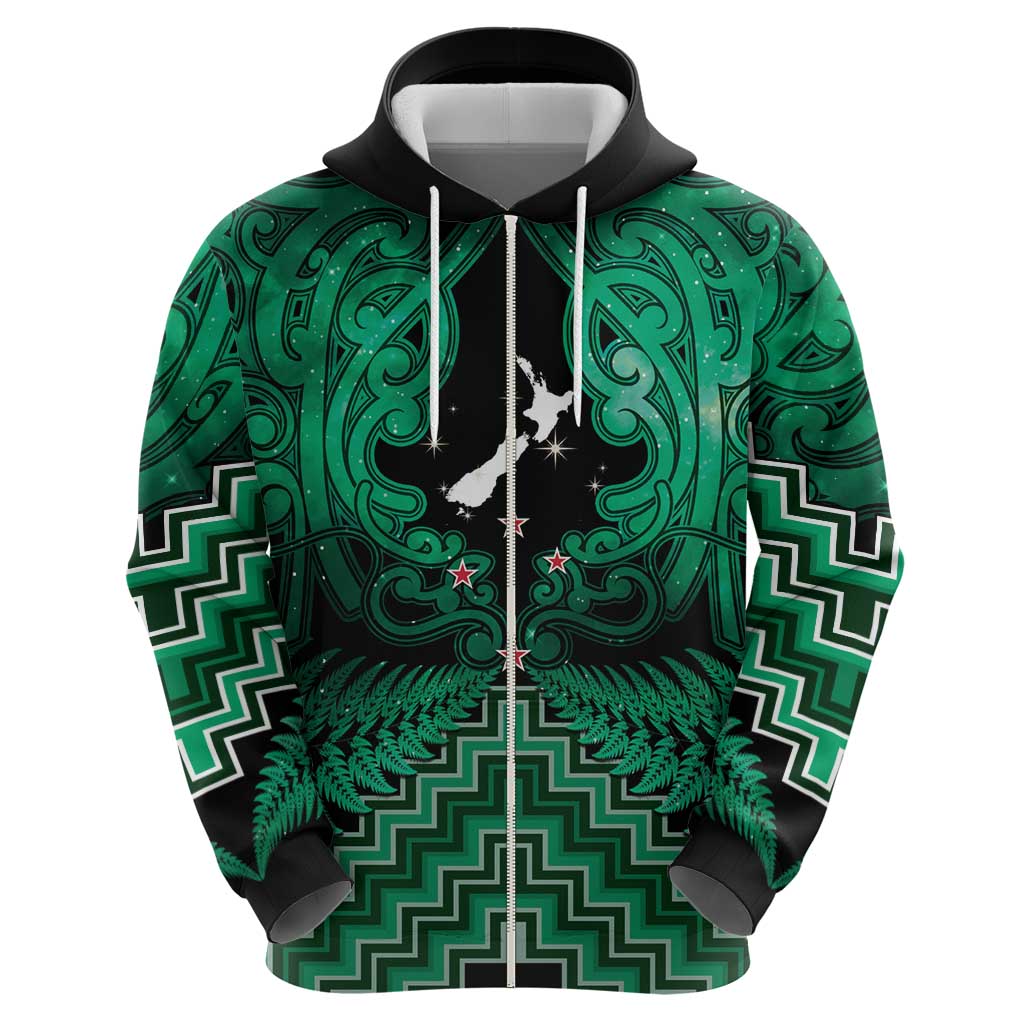 Personalised Aotearoa Matariki Hoodie Green Fern Maori Poutama
