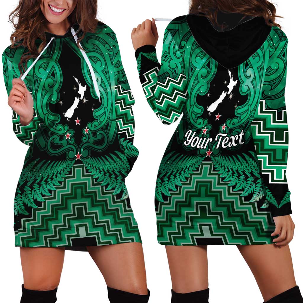 Personalised Aotearoa Matariki Hoodie Dress Green Fern Maori Poutama LT01 - Polynesian Pride