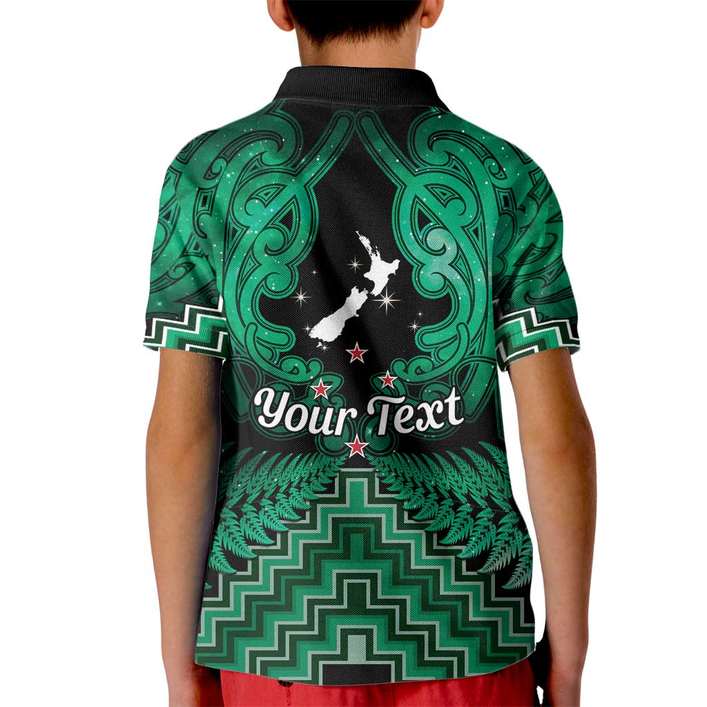 Personalised Aotearoa Matariki Kid Polo Shirt Green Fern Maori Poutama