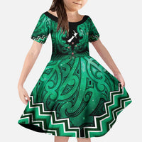 Personalised Aotearoa Matariki Kid Short Sleeve Dress Green Fern Maori Poutama LT01 KID Green - Polynesian Pride