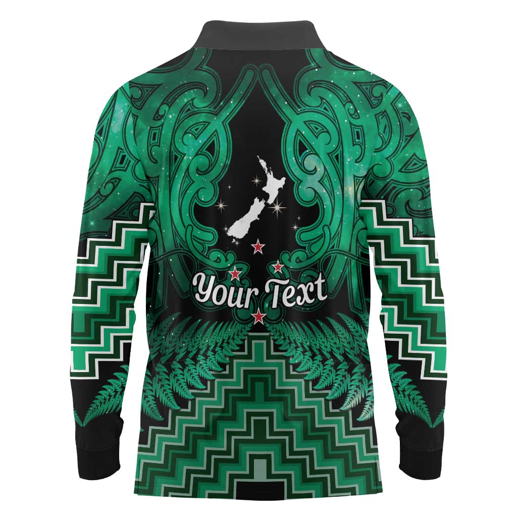 Personalised Aotearoa Matariki Long Sleeve Polo Shirt Green Fern Maori Poutama LT01 - Polynesian Pride