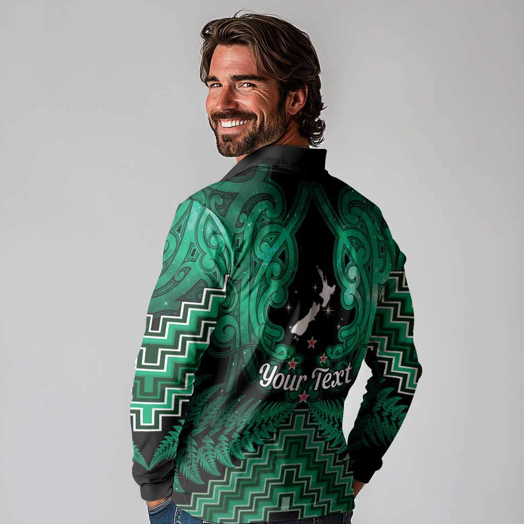 Personalised Aotearoa Matariki Long Sleeve Polo Shirt Green Fern Maori Poutama LT01 - Polynesian Pride