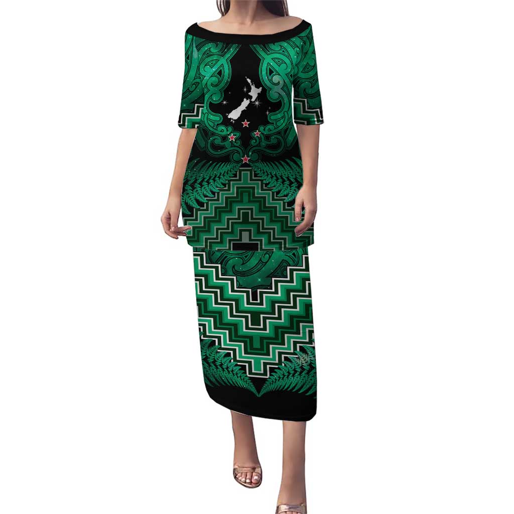 Personalised Aotearoa Matariki Puletasi Green Fern Maori Poutama